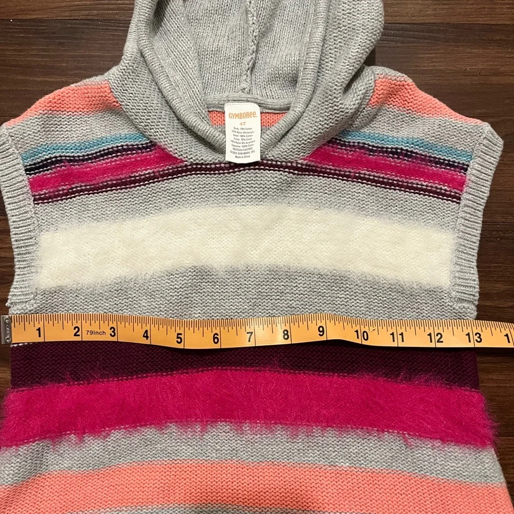 Gymboree Ready, Jet, Go! Grey Pink Fuzzy Stripe Sweater Girls Hood Size 4T